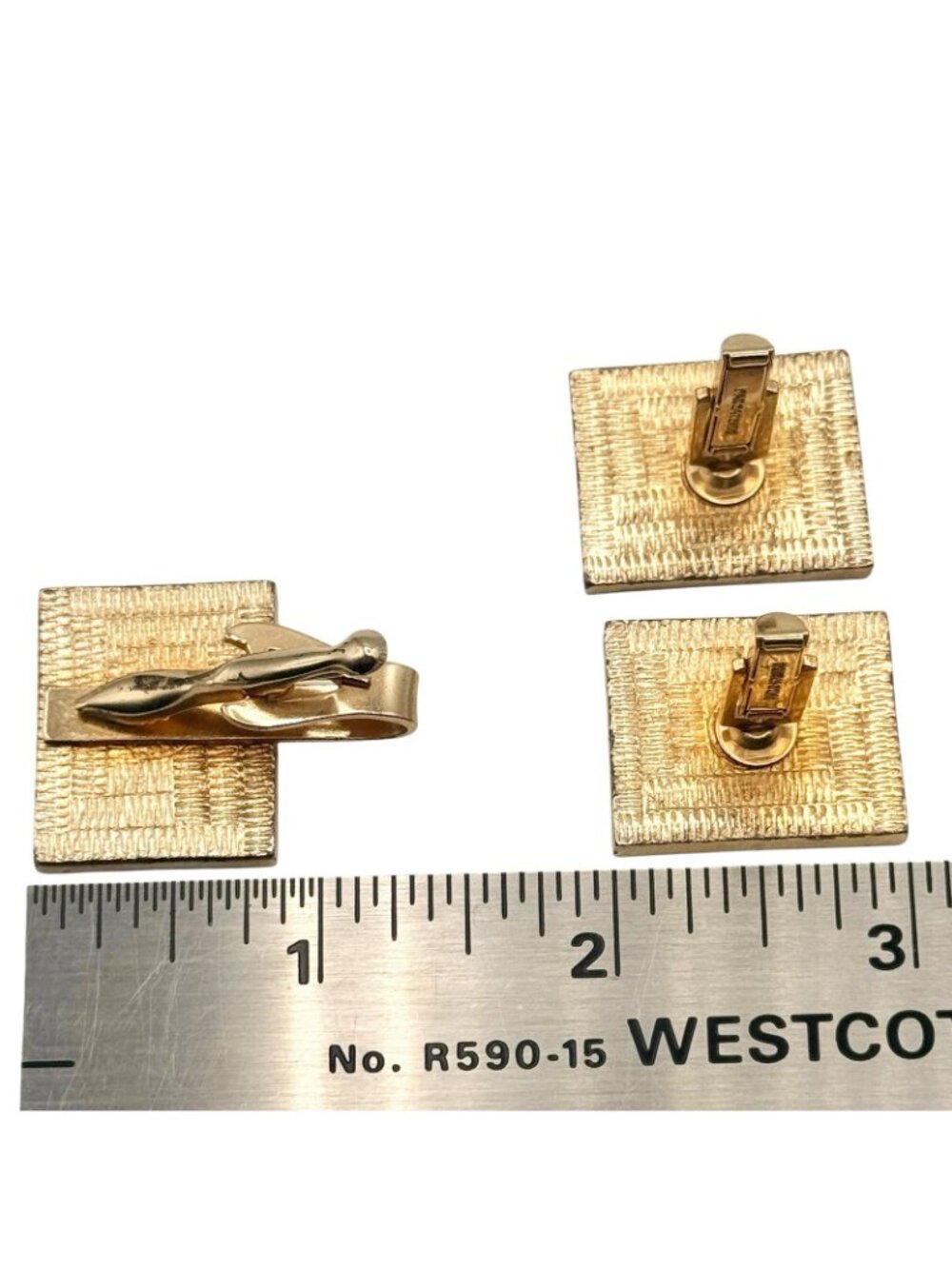 Vintage Mid Century Modern Cufflinks and Tie Clip Set Metal Overlay Latin Dancer - Picture 6 of 6